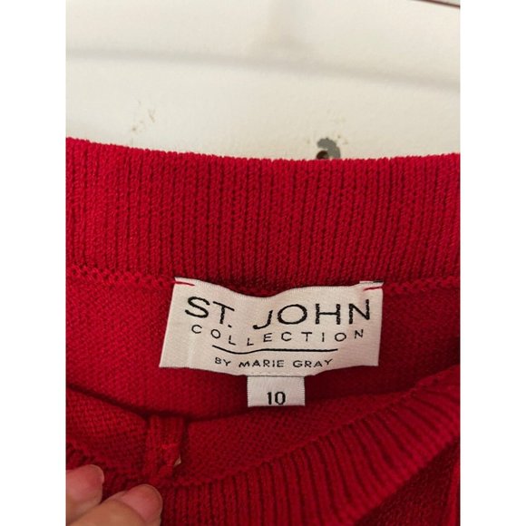 ST. John Marie Gray Dress Pants Women's 10 Red Pleated Pockets Straight Leg Knit - Picture 3 of 7